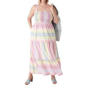 Lane Bryant Womens Smocked Bodice Pastel Print Maxi Dress Size 18/20